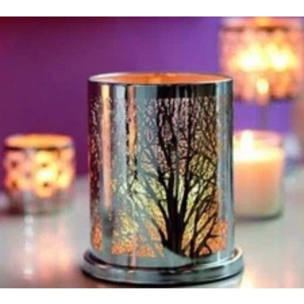 Partylite Enchanted Woodland Votive  Candle Holder Hurricane Trees Silver P90931 - Picture 2 of 4
